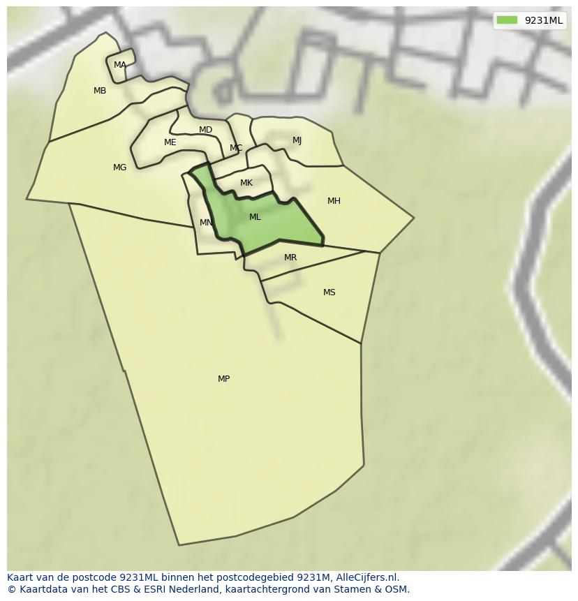 Afbeelding van het postcodegebied 9231 ML op de kaart.