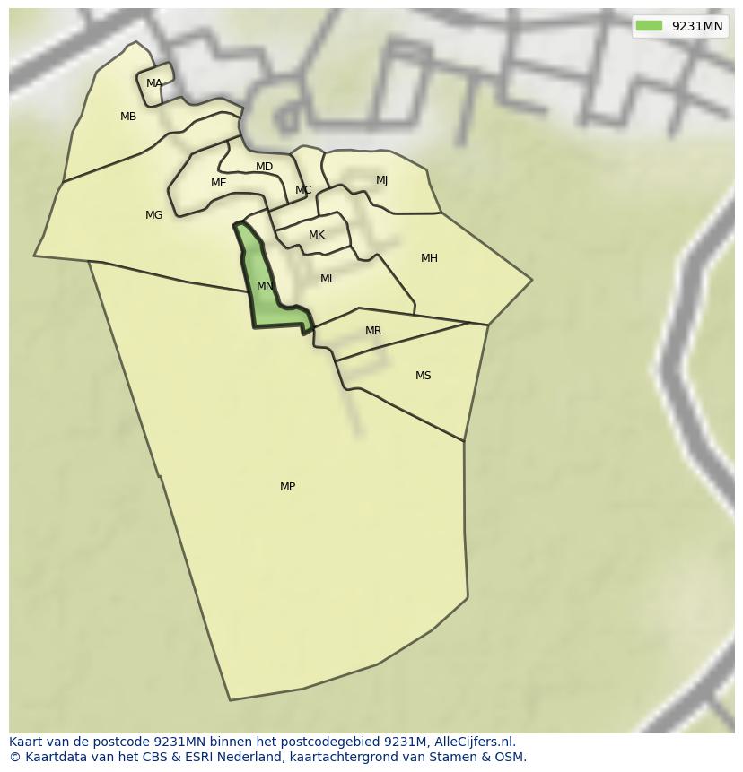 Afbeelding van het postcodegebied 9231 MN op de kaart.