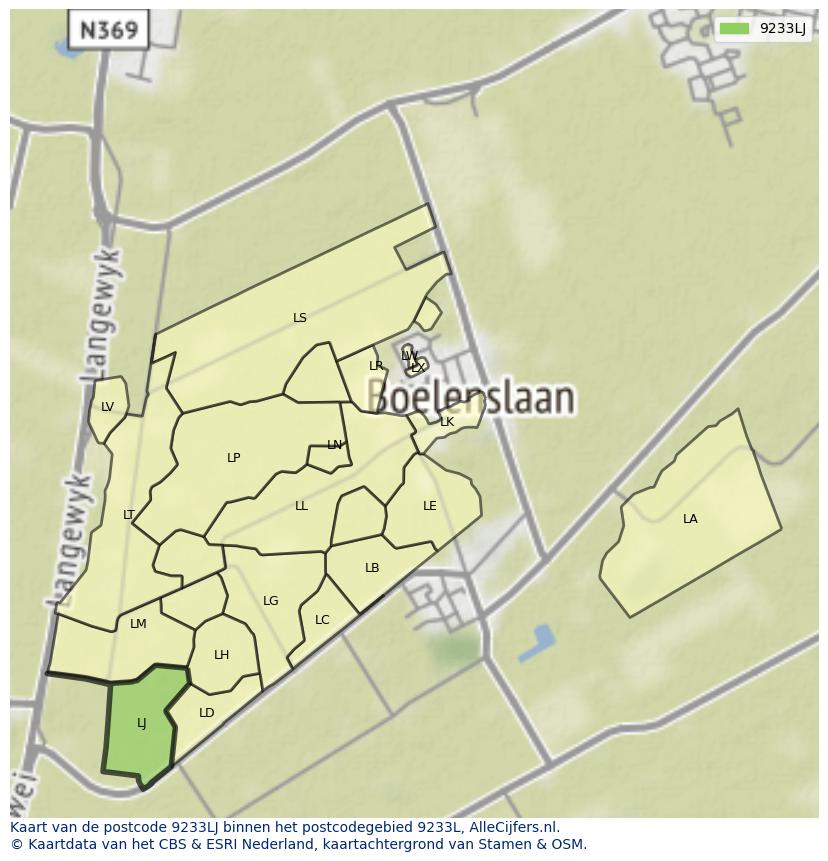 Afbeelding van het postcodegebied 9233 LJ op de kaart.
