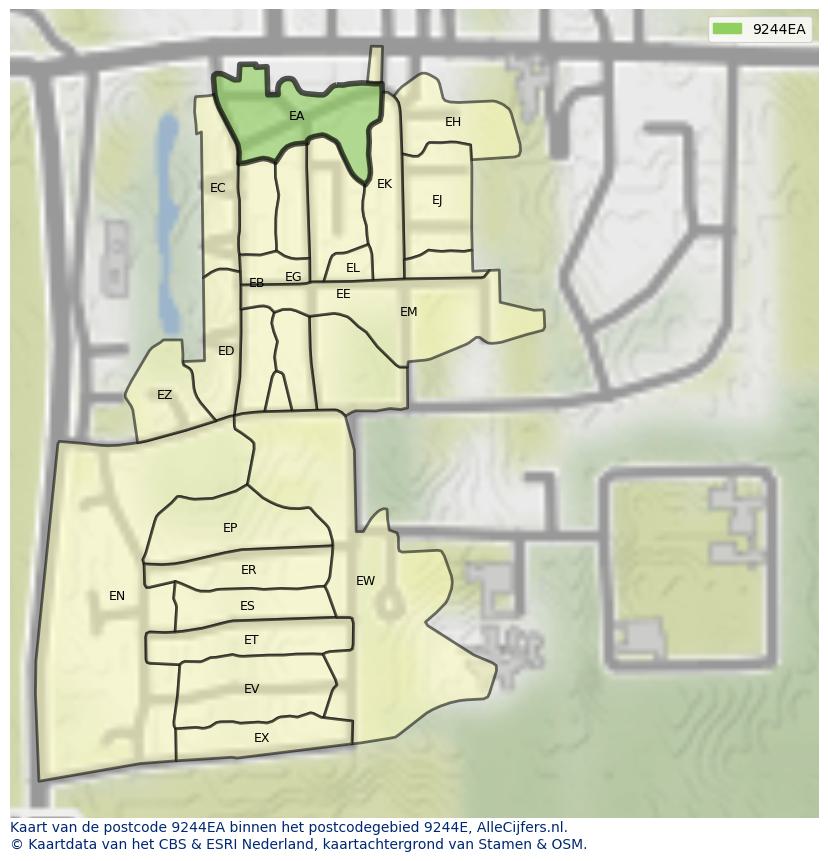 Afbeelding van het postcodegebied 9244 EA op de kaart.