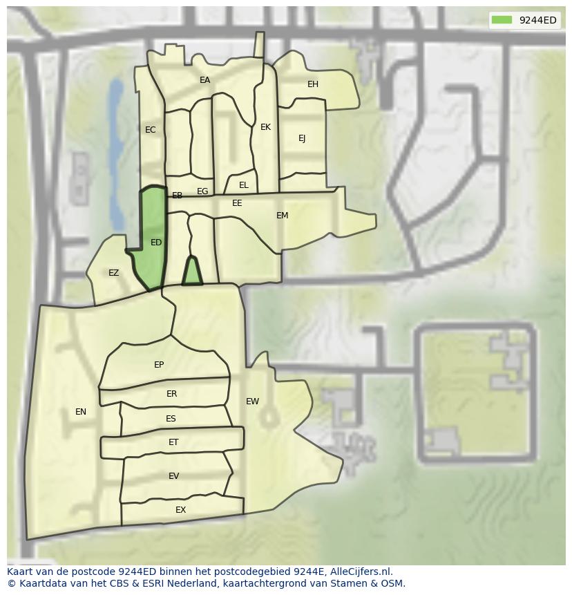 Afbeelding van het postcodegebied 9244 ED op de kaart.