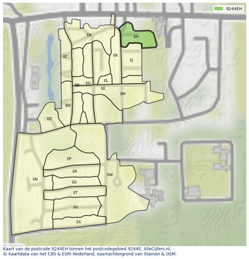Afbeelding van het postcodegebied 9244 EH op de kaart.