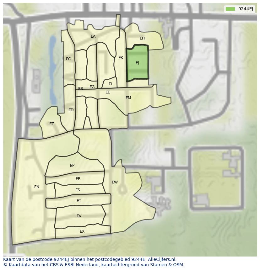 Afbeelding van het postcodegebied 9244 EJ op de kaart.