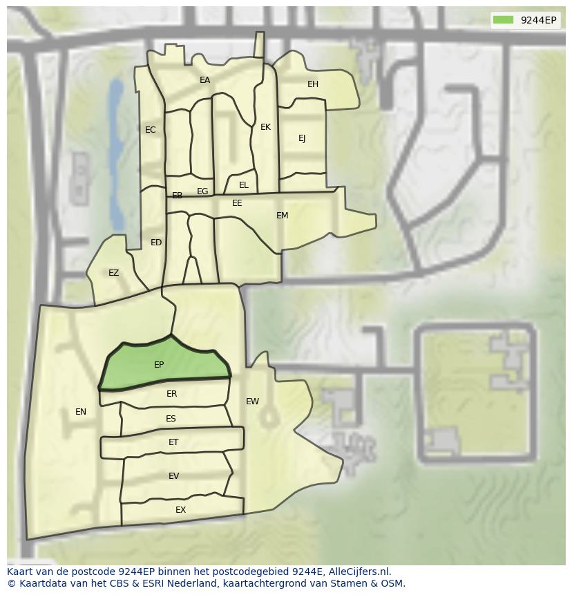 Afbeelding van het postcodegebied 9244 EP op de kaart.
