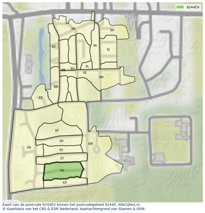 Afbeelding van het postcodegebied 9244 EV op de kaart.