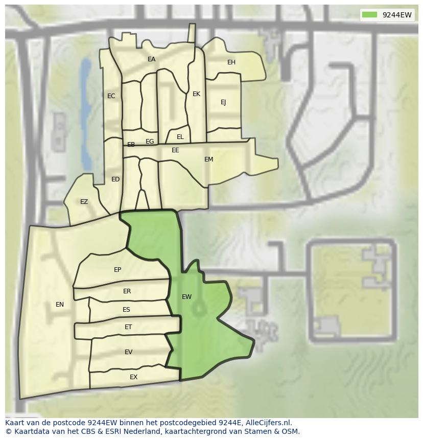 Afbeelding van het postcodegebied 9244 EW op de kaart.