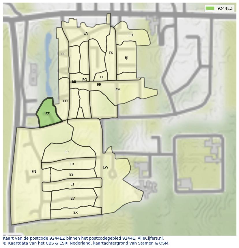 Afbeelding van het postcodegebied 9244 EZ op de kaart.