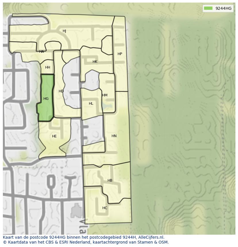 Afbeelding van het postcodegebied 9244 HG op de kaart.