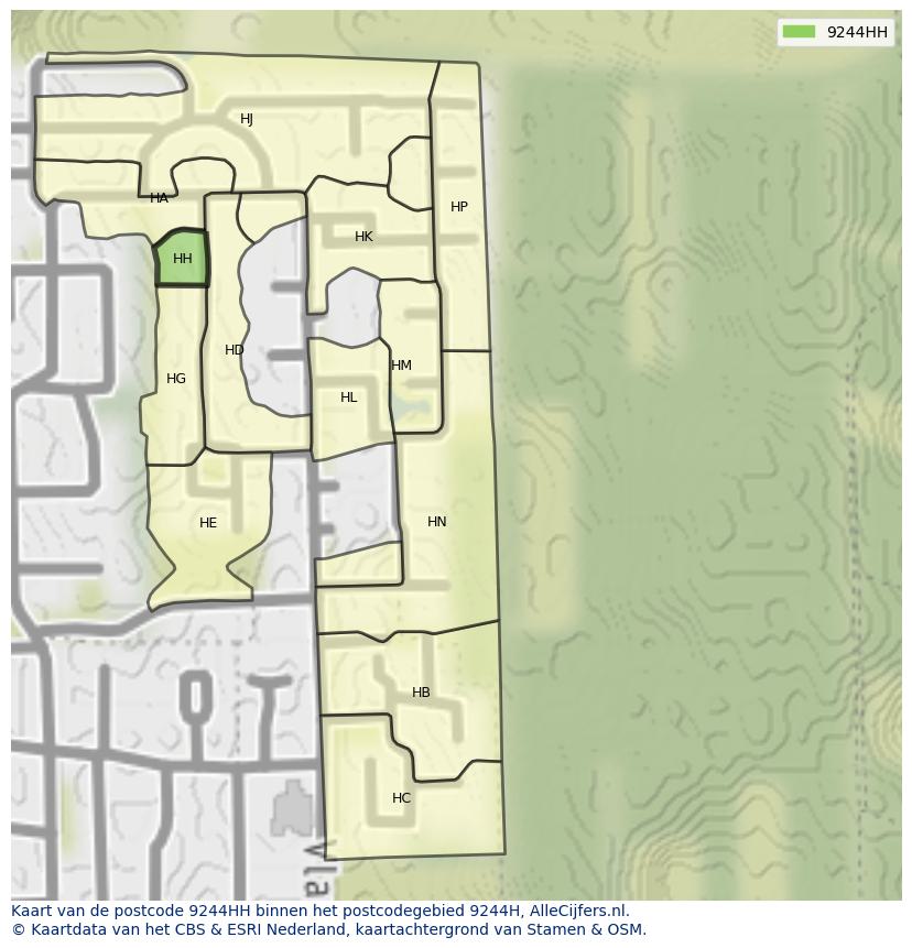 Afbeelding van het postcodegebied 9244 HH op de kaart.