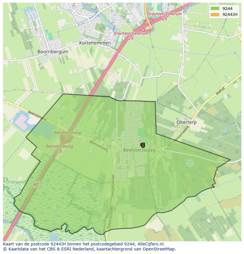 Afbeelding van het postcodegebied 9244 JH op de kaart.