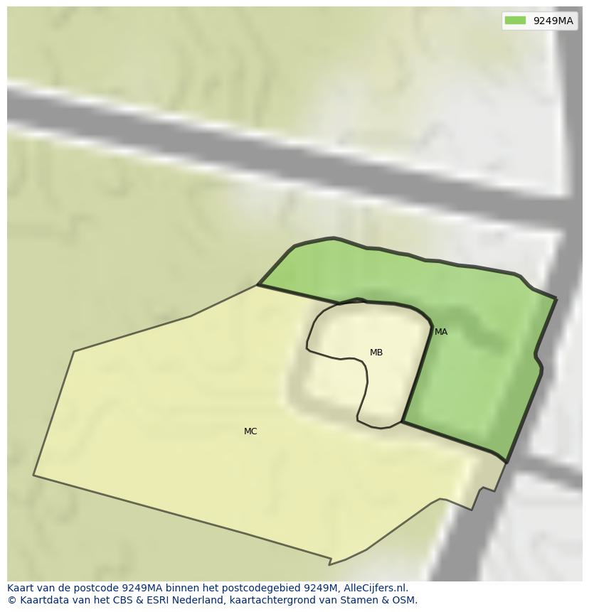 Afbeelding van het postcodegebied 9249 MA op de kaart.