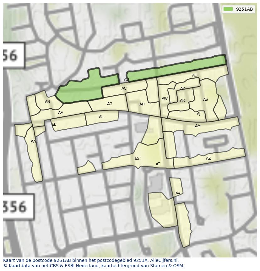 Afbeelding van het postcodegebied 9251 AB op de kaart.