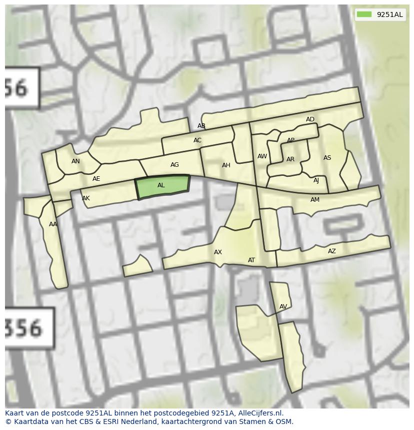 Afbeelding van het postcodegebied 9251 AL op de kaart.