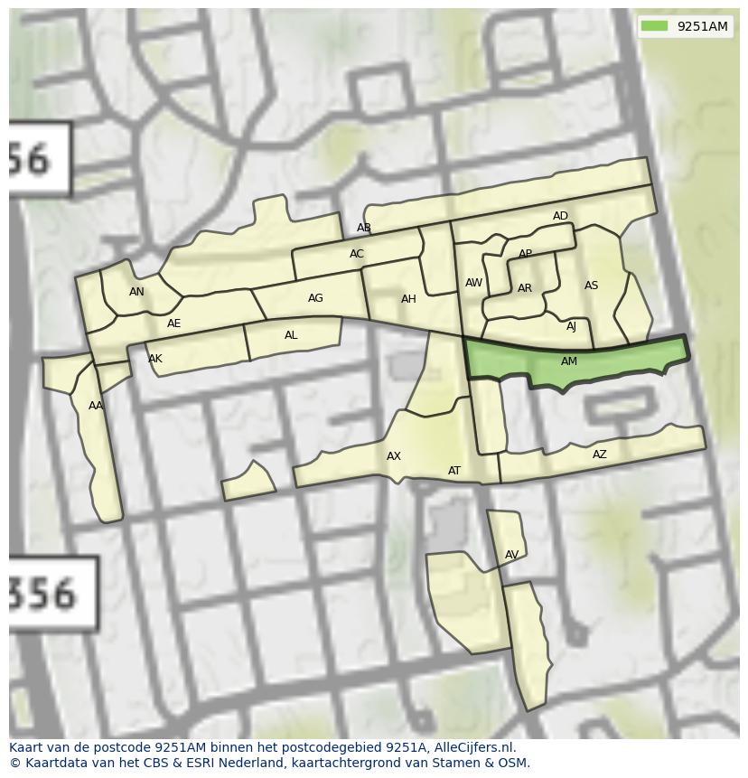 Afbeelding van het postcodegebied 9251 AM op de kaart.