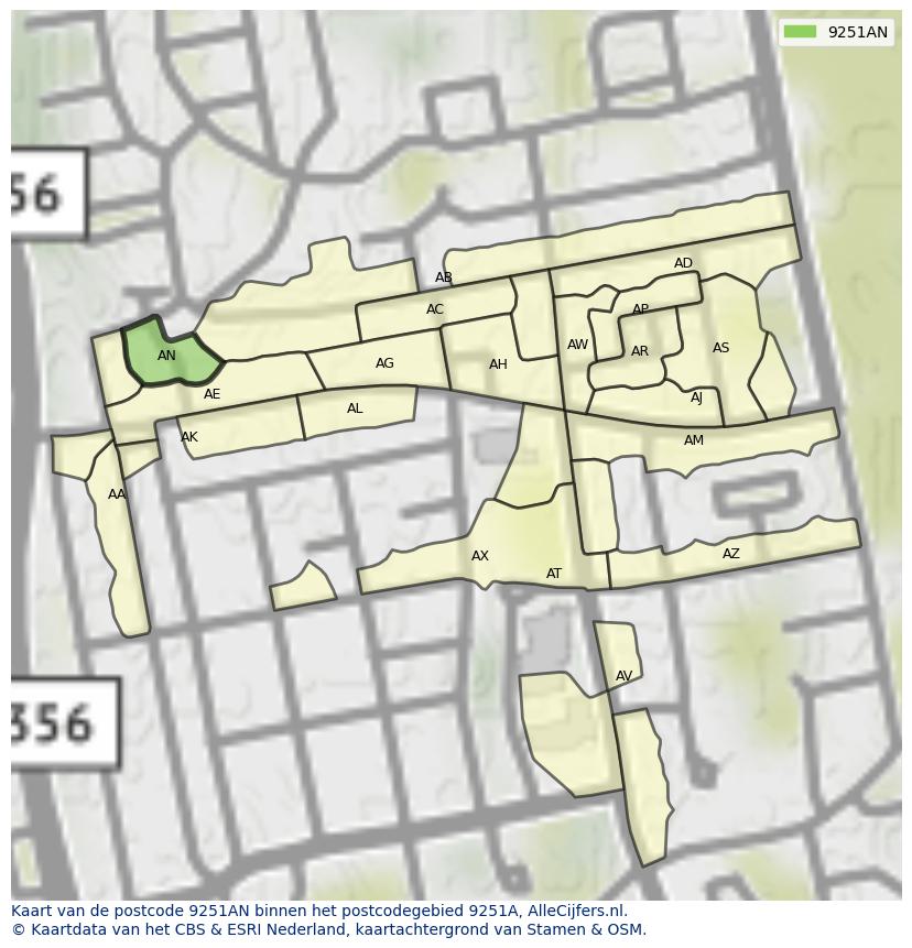Afbeelding van het postcodegebied 9251 AN op de kaart.