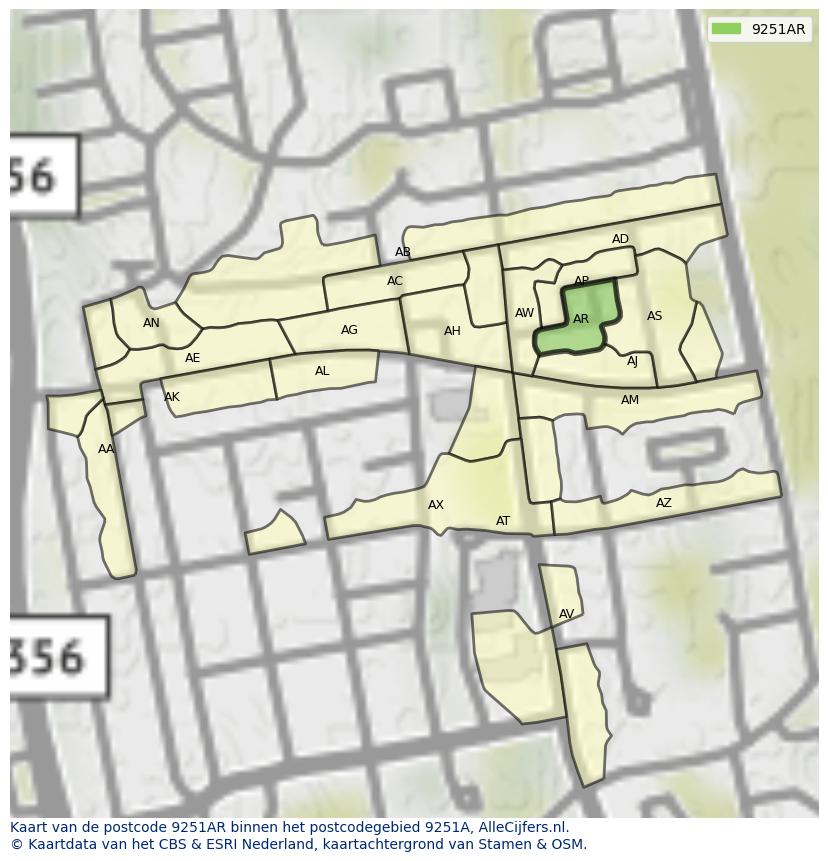 Afbeelding van het postcodegebied 9251 AR op de kaart.