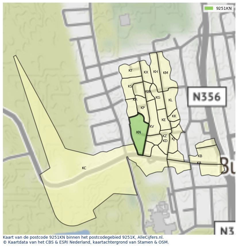Afbeelding van het postcodegebied 9251 KN op de kaart.