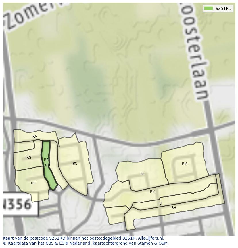 Afbeelding van het postcodegebied 9251 RD op de kaart.