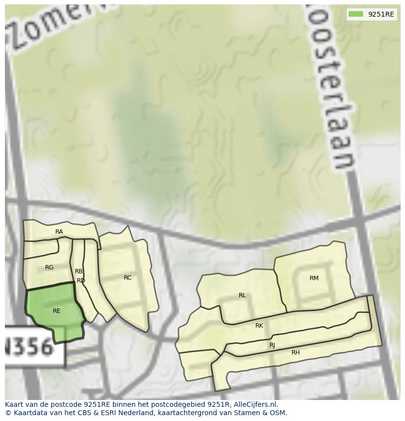 Afbeelding van het postcodegebied 9251 RE op de kaart.
