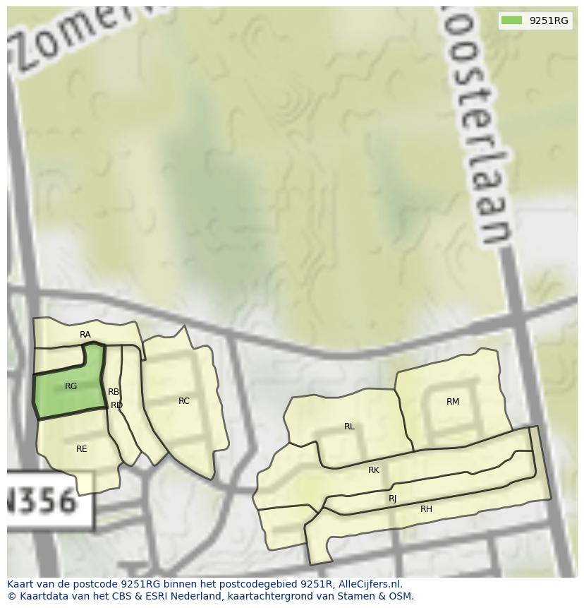 Afbeelding van het postcodegebied 9251 RG op de kaart.