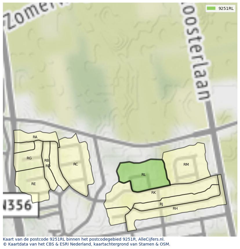 Afbeelding van het postcodegebied 9251 RL op de kaart.