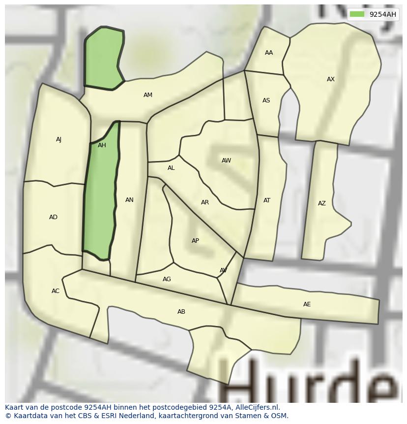 Afbeelding van het postcodegebied 9254 AH op de kaart.