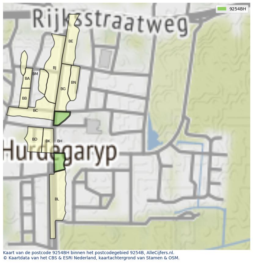 Afbeelding van het postcodegebied 9254 BH op de kaart.