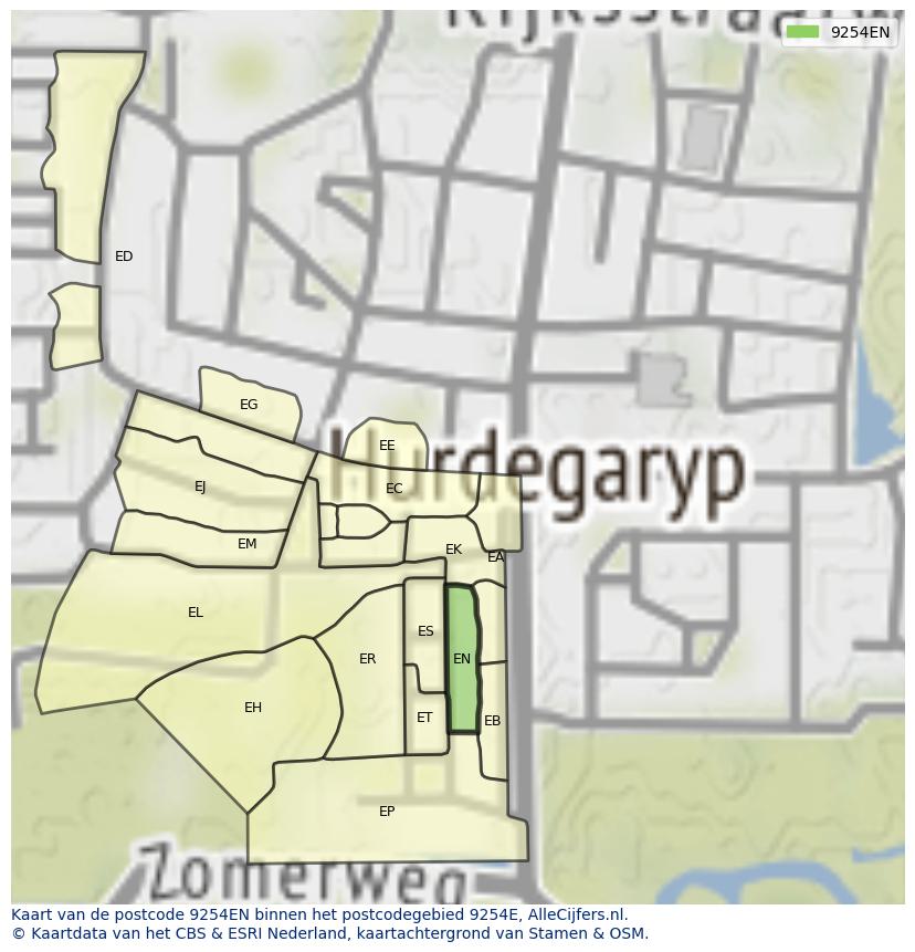 Afbeelding van het postcodegebied 9254 EN op de kaart.