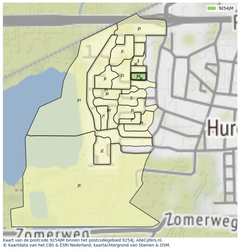 Afbeelding van het postcodegebied 9254 JM op de kaart.