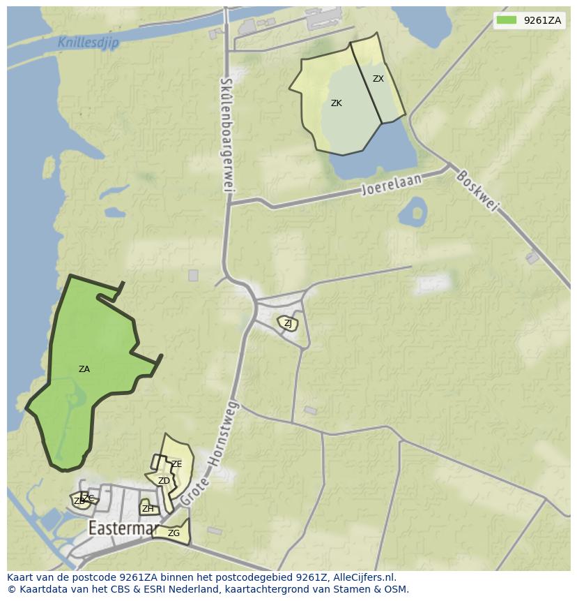 Afbeelding van het postcodegebied 9261 ZA op de kaart.