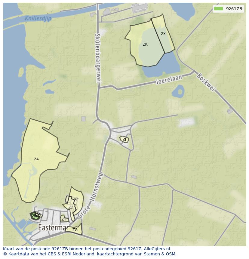 Afbeelding van het postcodegebied 9261 ZB op de kaart.
