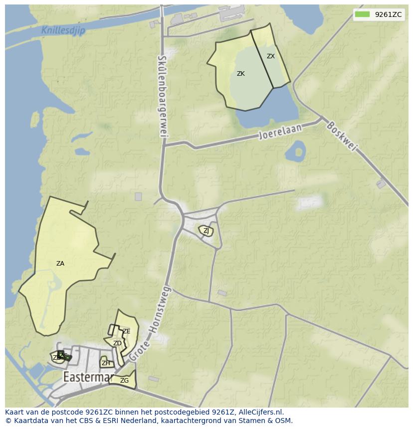 Afbeelding van het postcodegebied 9261 ZC op de kaart.