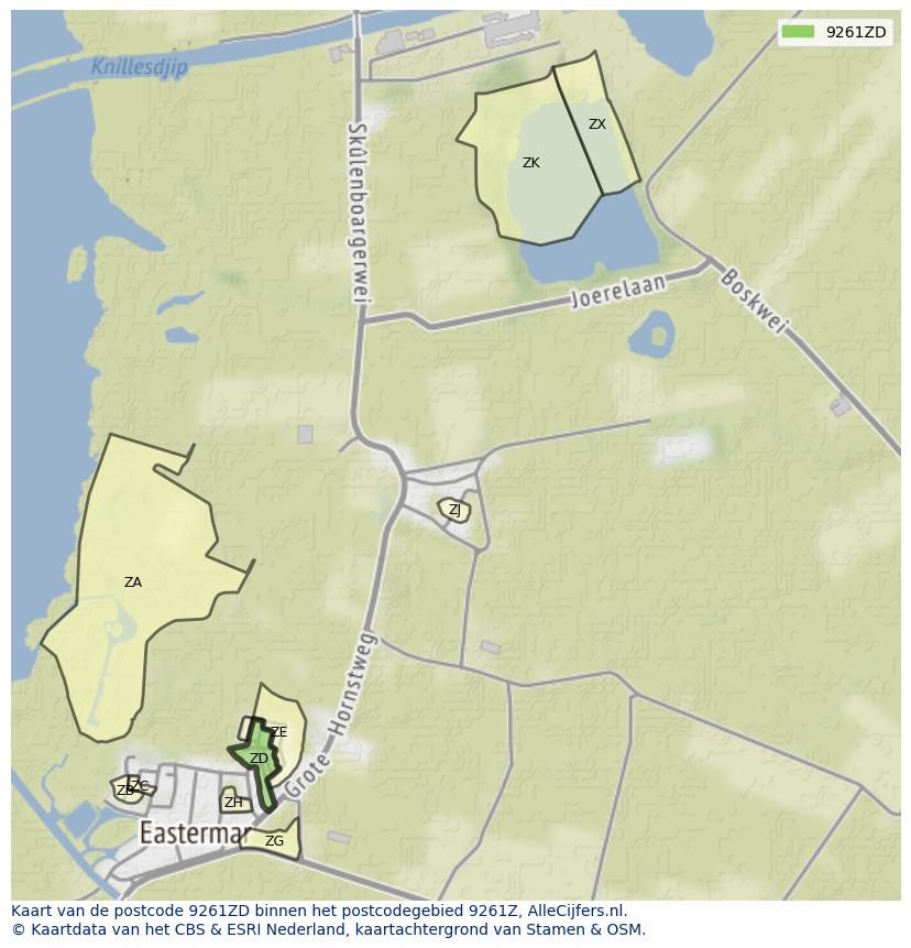 Afbeelding van het postcodegebied 9261 ZD op de kaart.