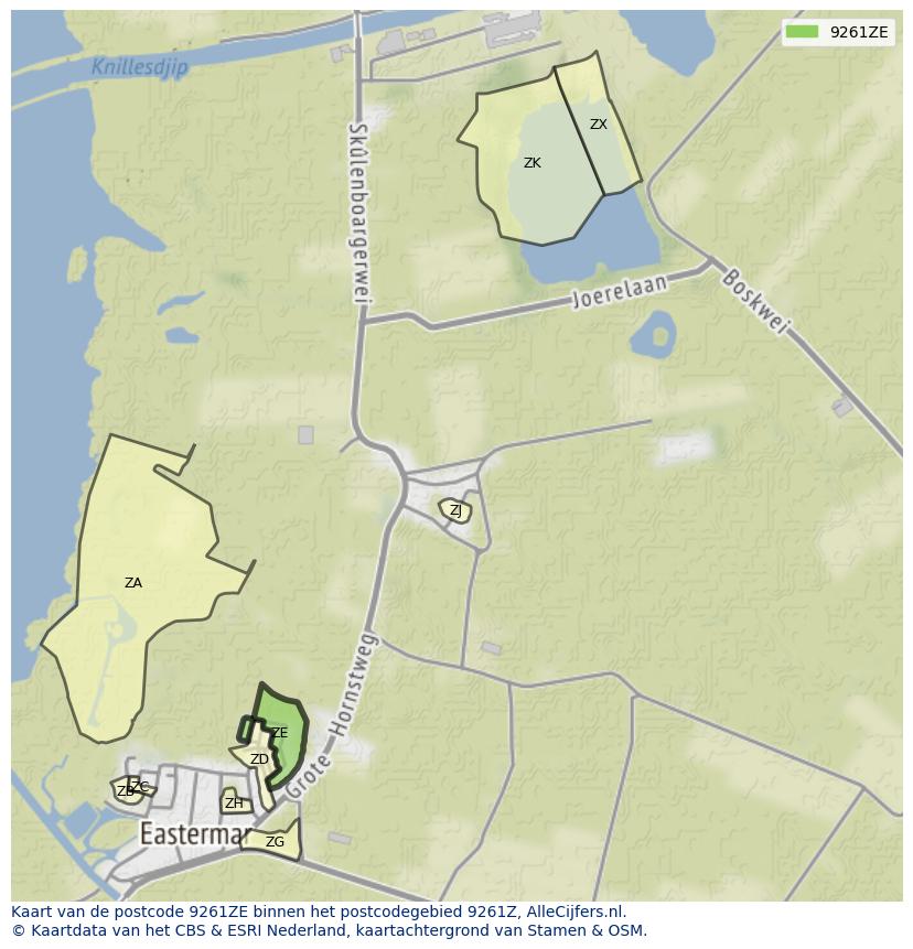 Afbeelding van het postcodegebied 9261 ZE op de kaart.