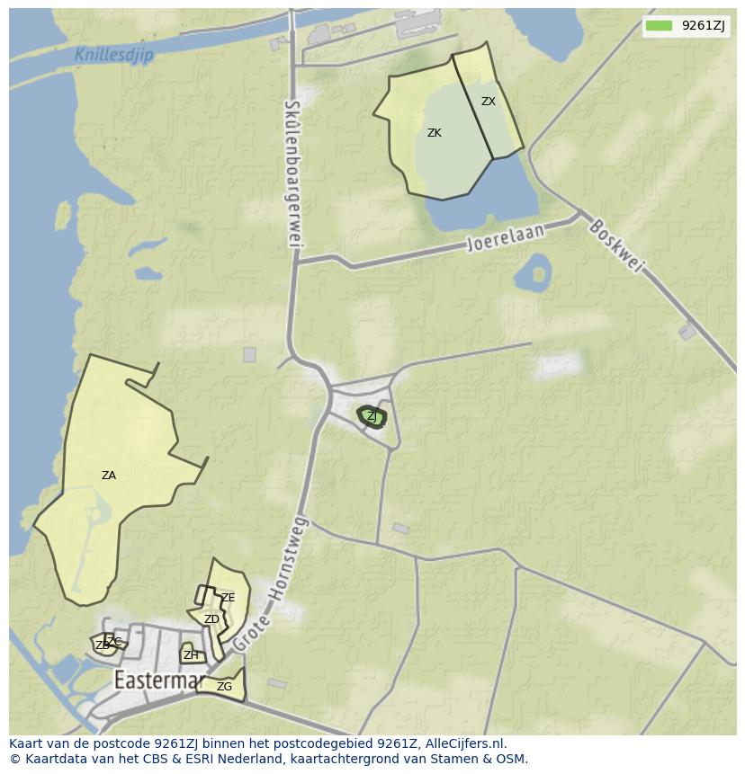 Afbeelding van het postcodegebied 9261 ZJ op de kaart.