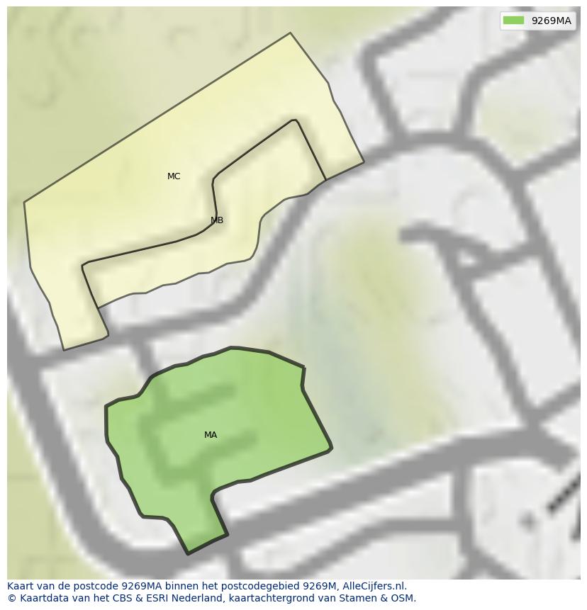Afbeelding van het postcodegebied 9269 MA op de kaart.