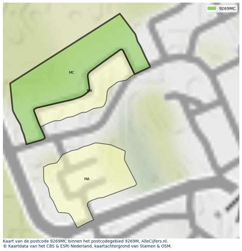 Afbeelding van het postcodegebied 9269 MC op de kaart.