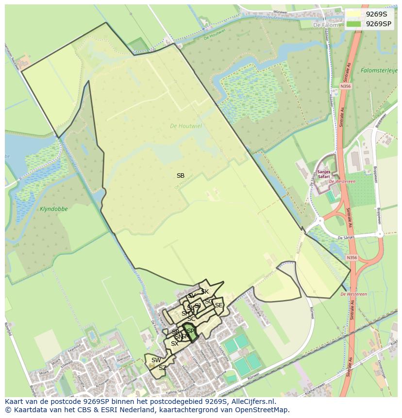 Afbeelding van het postcodegebied 9269 SP op de kaart.