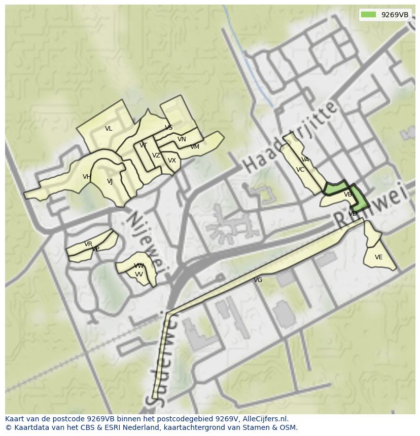 Afbeelding van het postcodegebied 9269 VB op de kaart.