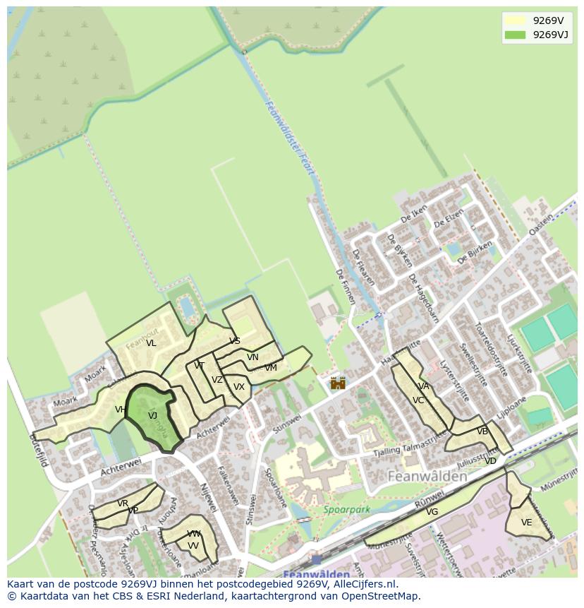 Afbeelding van het postcodegebied 9269 VJ op de kaart.