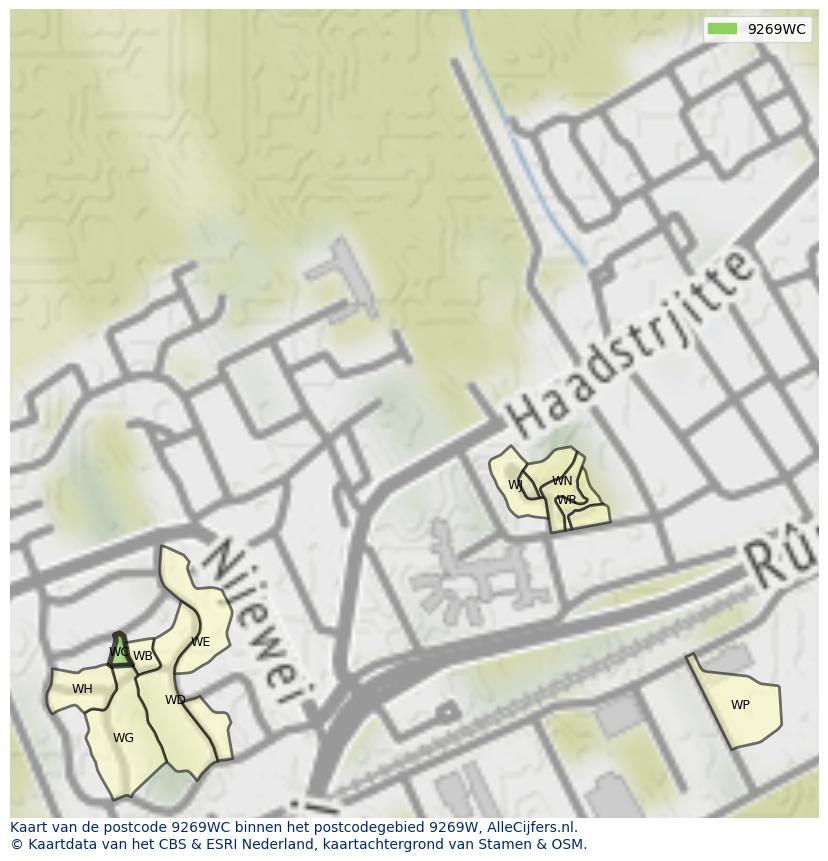 Afbeelding van het postcodegebied 9269 WC op de kaart.