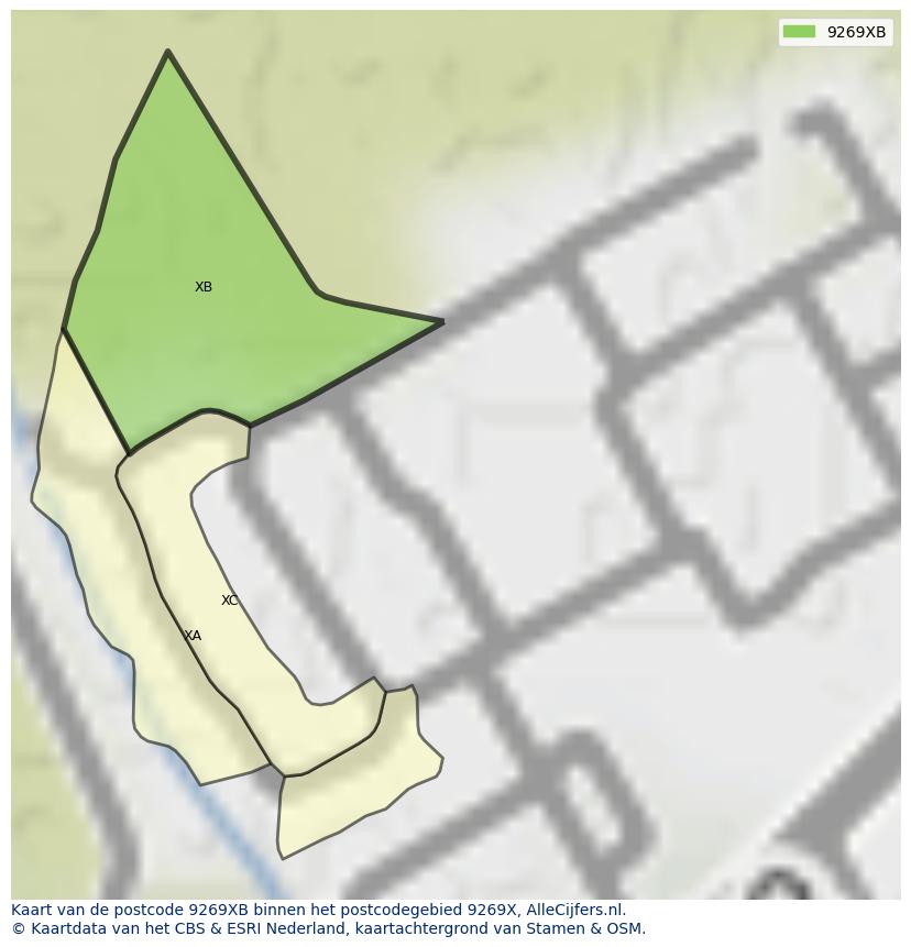 Afbeelding van het postcodegebied 9269 XB op de kaart.