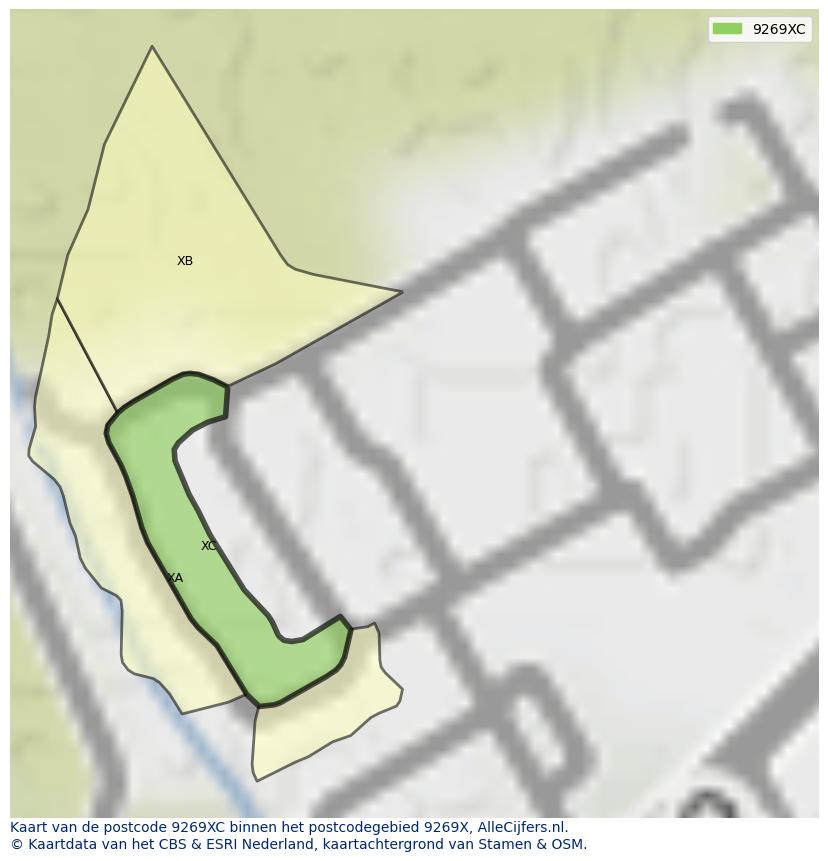 Afbeelding van het postcodegebied 9269 XC op de kaart.