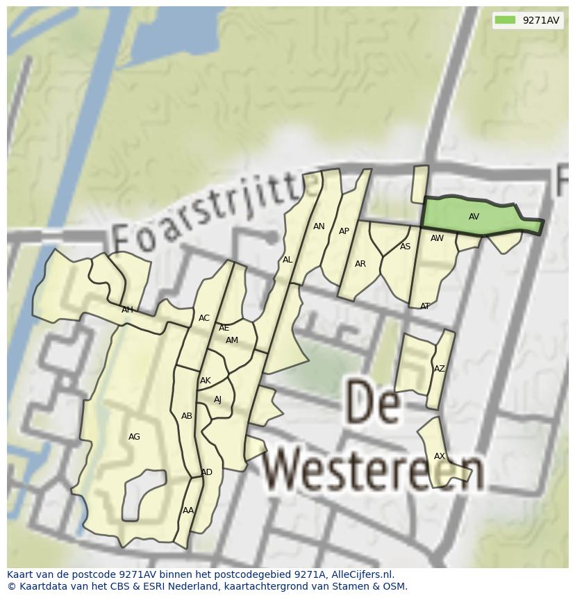 Afbeelding van het postcodegebied 9271 AV op de kaart.