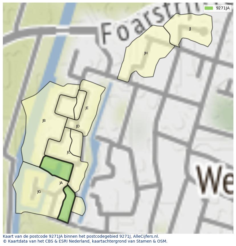 Afbeelding van het postcodegebied 9271 JA op de kaart.