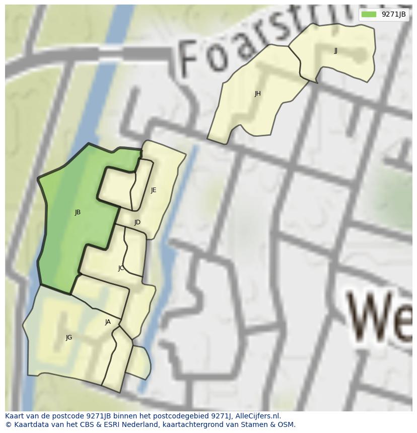 Afbeelding van het postcodegebied 9271 JB op de kaart.