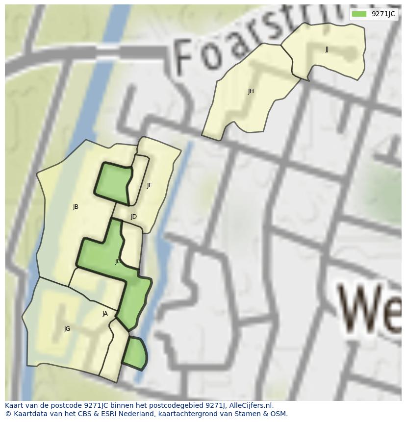 Afbeelding van het postcodegebied 9271 JC op de kaart.