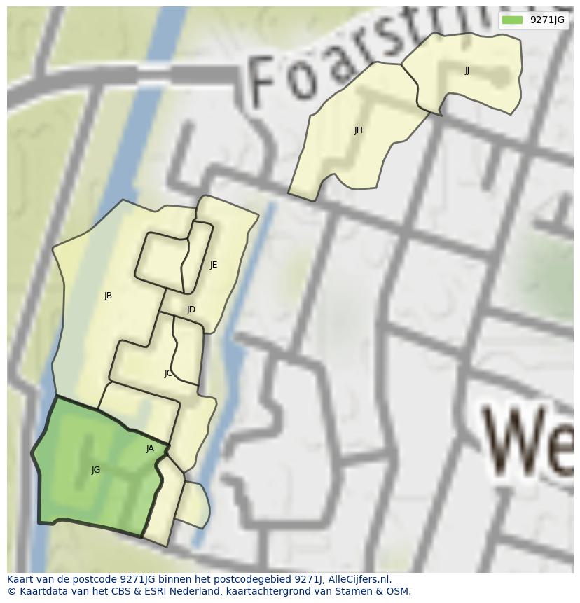 Afbeelding van het postcodegebied 9271 JG op de kaart.