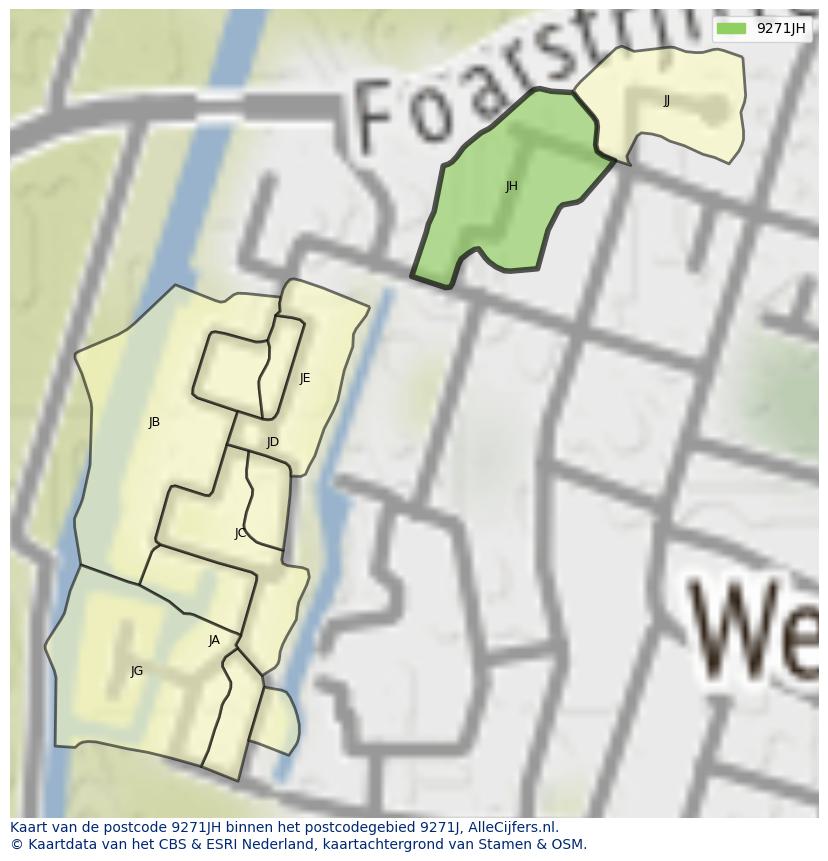 Afbeelding van het postcodegebied 9271 JH op de kaart.