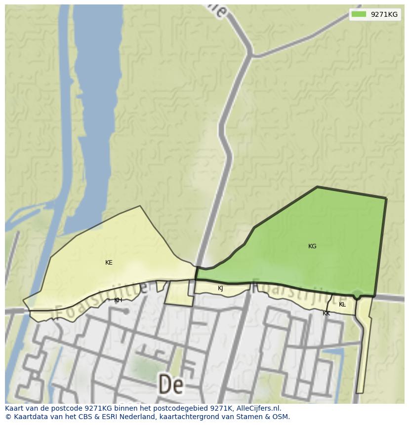 Afbeelding van het postcodegebied 9271 KG op de kaart.